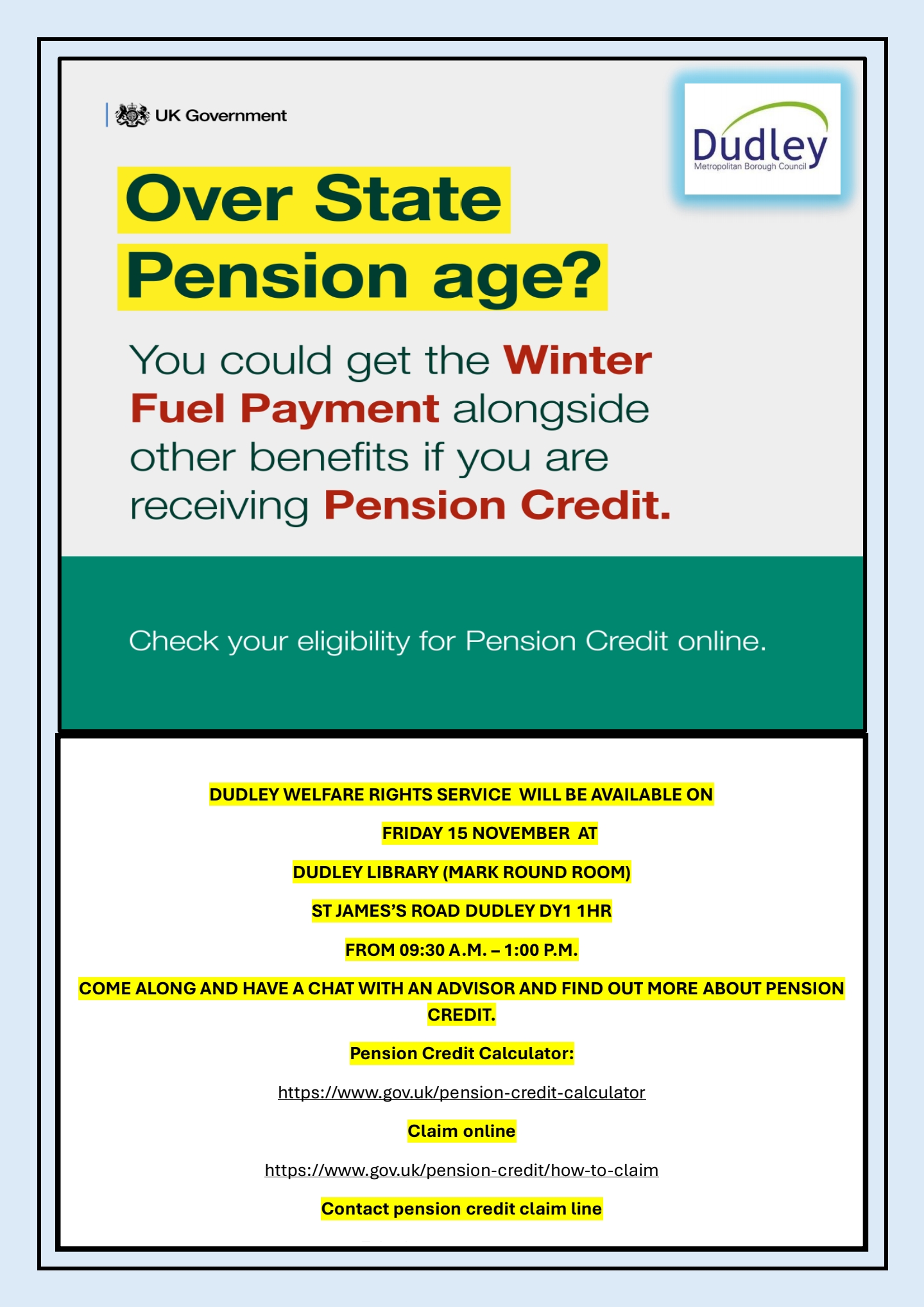 Dudley Library - Pension Credit Advice Session